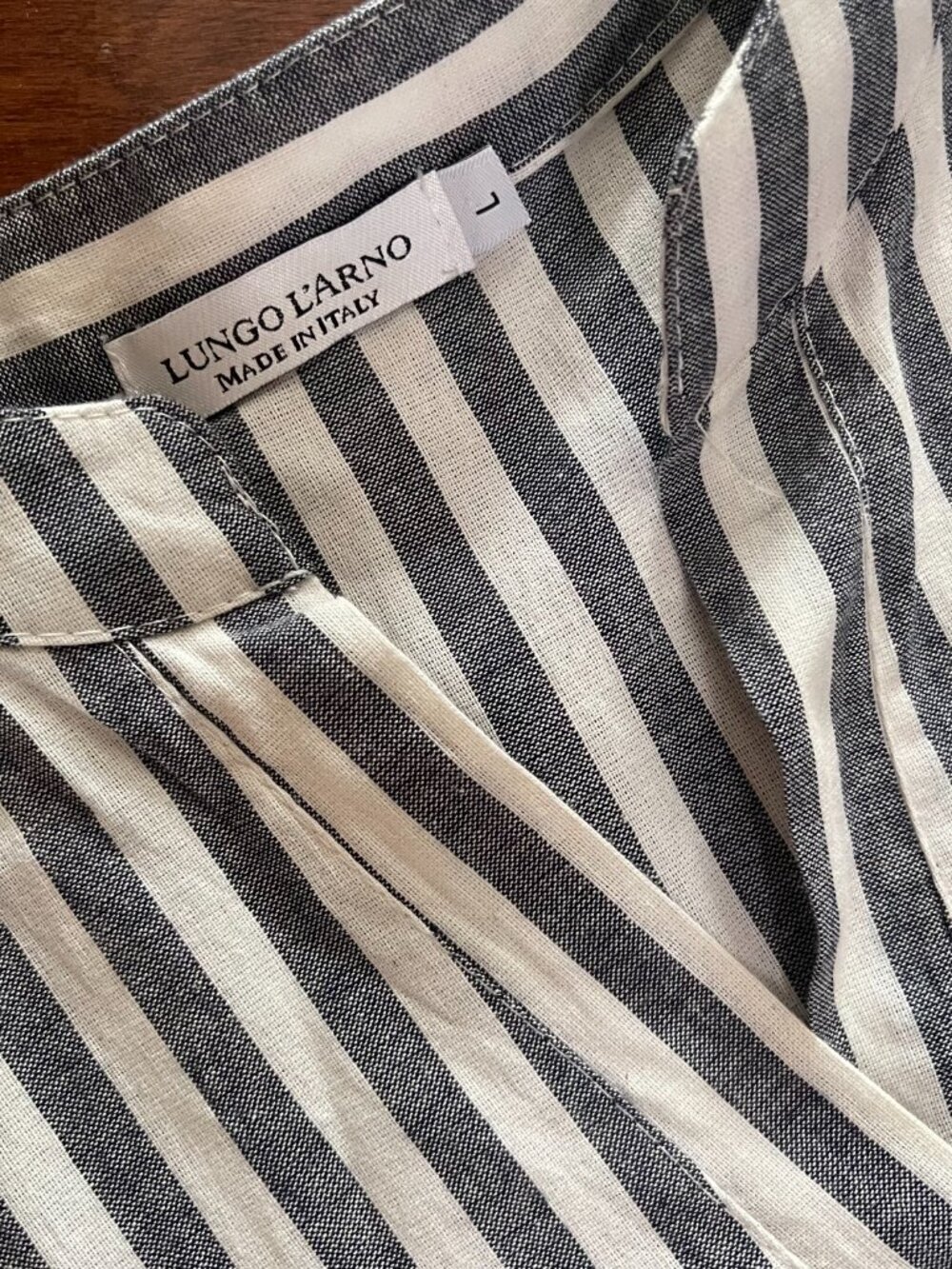 Lungo L’Arno Gray White Striped Tiered Midi Dress Size L Made in Italy - Picture 5 of 8